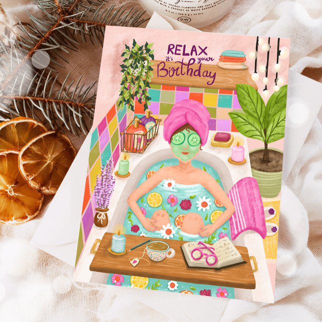 Cartão Feliz Aniversário Relaxar Mulher Flores Mãe Menina (Criador carregado)