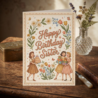 Cartão Feliz Aniversário Retro Irmã!
