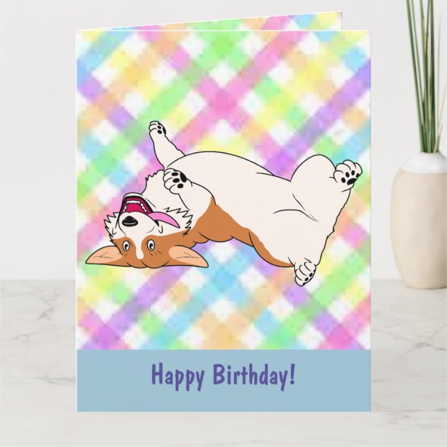 Cartão Feliz Aniversário Rindo do Cartoon Corgi (Frente)