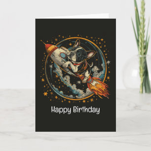 Cartão Feliz Aniversário Rocket Navio Buldogue Francês