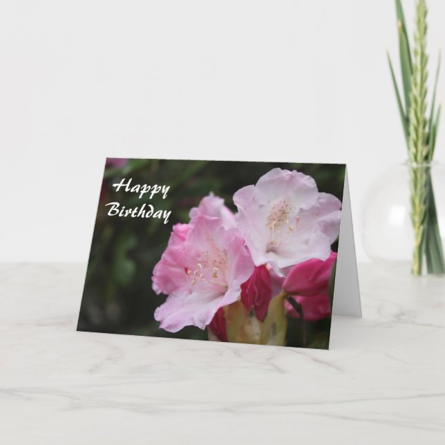 Cartão feliz aniversário, rododendron rosa (Frente)