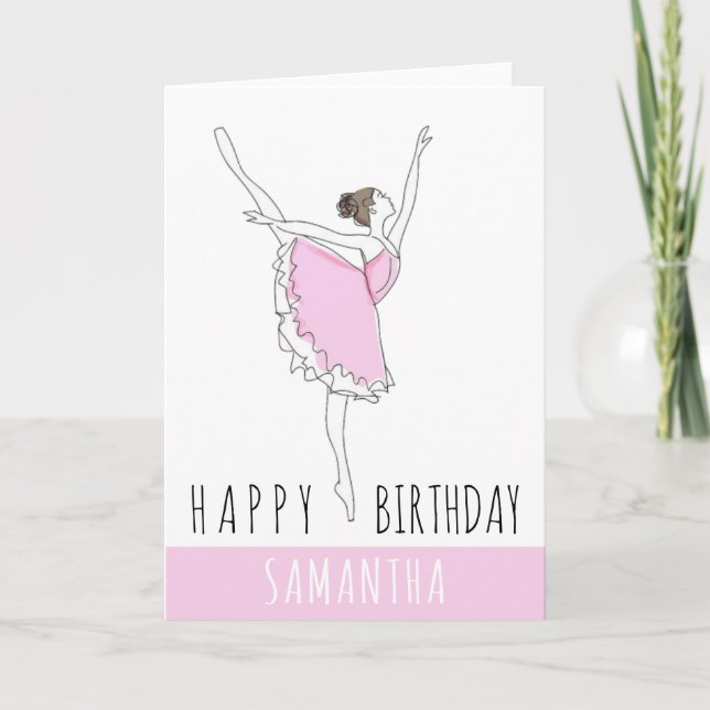 Cartão Feliz Aniversário Rosa Ballerina Seu Nome (Frente)
