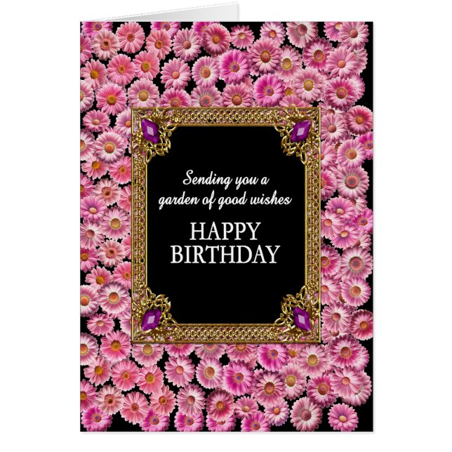 Cartão Feliz Aniversário Rosa Daisies (Frente)