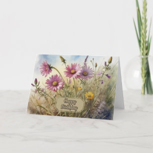 Cartão Feliz Aniversário Rosa Flores Selvagens Verão Flor
