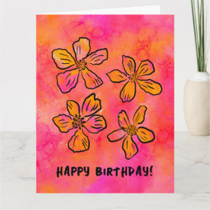 Cartão Feliz Aniversário Rosa, Pop Arte Floral