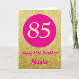 Cartão Feliz Aniversário, Rosa Quente e Dourado
