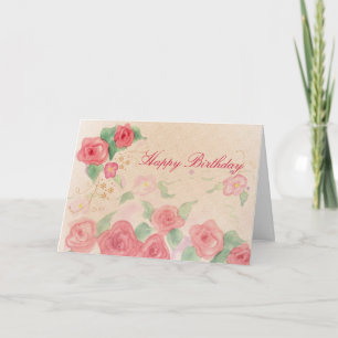 Cartão Feliz Aniversário, Rosa, Vitoriano, Rosa, Aquarela
