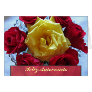 Cartão - Feliz Aniversário - Rosas Amarillas y
