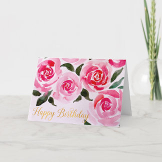 Cartão Feliz Aniversário Rosas Aquarela Flores para Ela