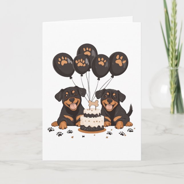 Cartão Feliz Aniversário Rottweiler Cães (Frente)