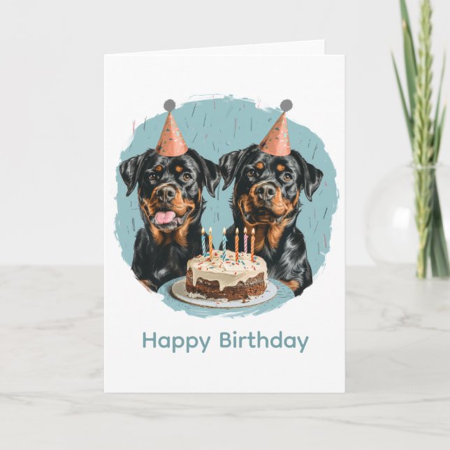 Cartão Feliz Aniversário Rottweiler Cães (Frente)