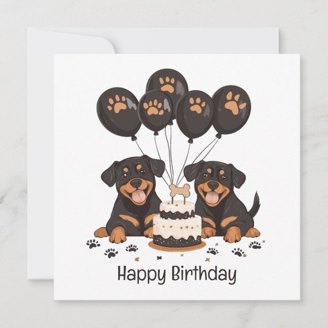 Cartão Feliz Aniversário Rottweiler Cães (Frente)