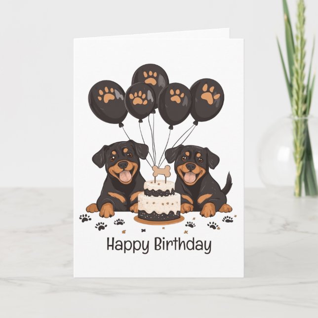 Cartão Feliz Aniversário Rottweiler Cães (Frente)