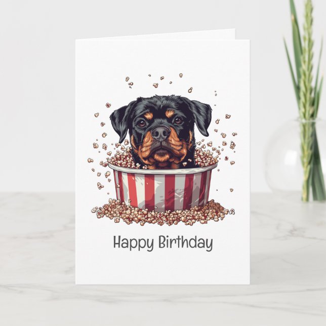 Cartão Feliz aniversário Rottweiler Filme de Cachorro Bal (Frente)