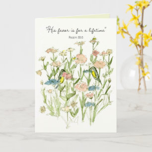 Cartão Feliz Aniversário Salmo 30 Escritura Pássaros Flor