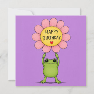 Cartão Feliz Aniversário Saltitante! Sapo Fofo Segurando
