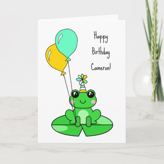Cartão Feliz Aniversário | Sapo Fofo com Balões (Frente)