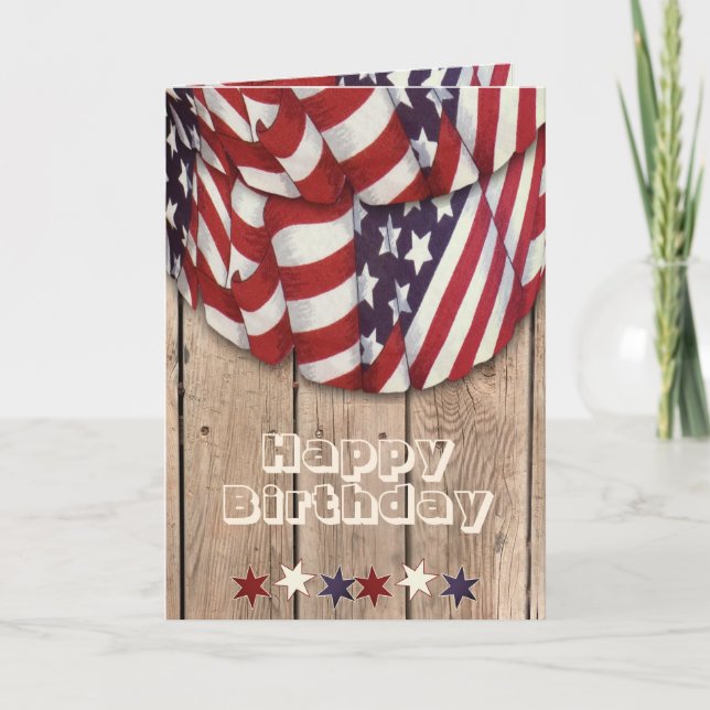 Cartão Feliz Aniversário Saudações Vermelho, Branco e Azu (Frente)