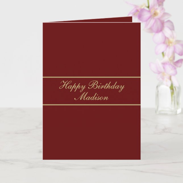 Cartão Feliz Aniversário Script Nome Burgundy Gold (Orquídea)