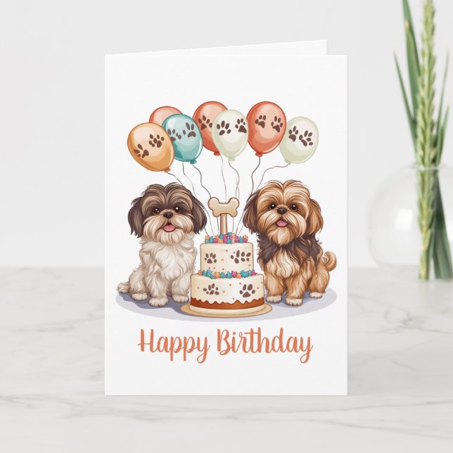 Cartão Feliz Aniversário Shih Tzu Cães Bolo de Aniversári (Frente)