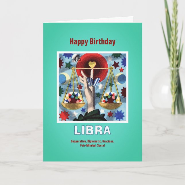 Cartão Feliz Aniversário Signo de Libra (Frente)