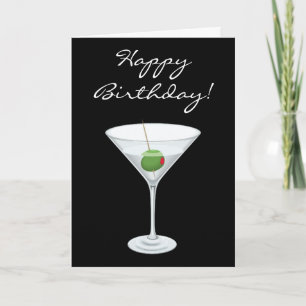 Cartão Feliz Aniversário, Simple Martini Glass, com Olive