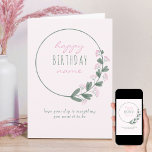 Cartão Feliz Aniversário Simples Personalizado de Flor Se<br><div class="desc">Cartão de aniversário feliz personalizado com simples coroa de flores silvestres cor-de-rosa e doce tipografia. Design simples e afiada com paleta de cor suave de rosa,  rosa e verde pastel. Você tem a opção de editar a saudação na frente e o dentro é vazio para você personalizar como quiser.</div>