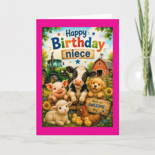 Cartão Feliz Aniversário Sobrinha Animais da Fazenda