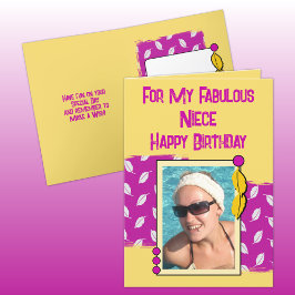Cartão Feliz aniversário, sobrinha, foto rosa-amarela