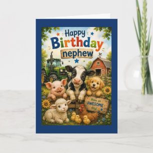 Cartão Feliz Aniversário Sobrinho Animais da Fazenda 