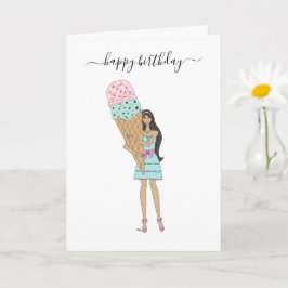 Cartão Feliz Aniversário - Sorvete Fashion Girl