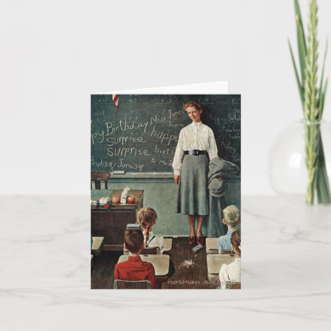 Cartão Feliz aniversário, Srta. Jones por Norman Rockwell (Frente)