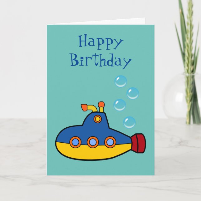 Cartão Feliz Aniversário - Submarino de Brinquedo Amarelo (Frente)