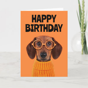 Cartão Feliz Aniversário   Suéter Laranja Dachshund