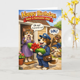 Cartão Feliz aniversário, surpresa, parcela de pepino car