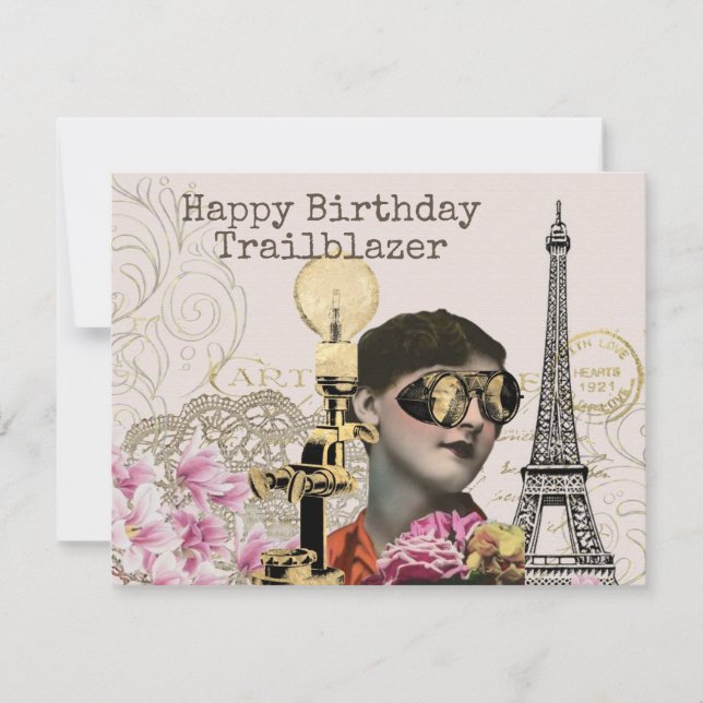 Cartão Feliz aniversário Trailblazer Steampunk Vintage (Frente)
