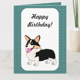 Cartão Feliz Aniversário Tricolor Corgi