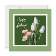 Feliz aniversário, tulipas brancas de belas-artes,