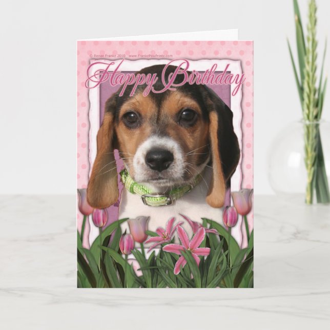 Cartão Feliz Aniversário - Tulipas Cor-de-Rosa - Puppia-B (Frente)