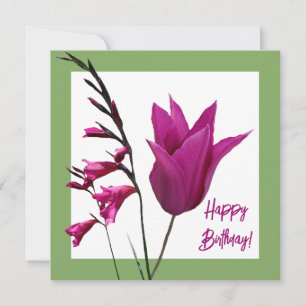 Cartão Feliz aniversário tulipas roxas minimalista da mod