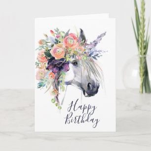 Cartão Feliz Aniversário Unicórnio Vestido de Flores