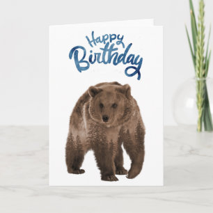 Cartão Feliz Aniversário Urso da Floresta Marrom 