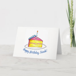 Cartão Feliz Aniversário - Vela Fatia de Bolo Rosa Person