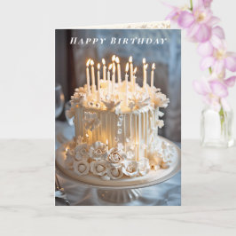 Cartão Feliz Aniversário Velas de Bolo de Marfim Rosas