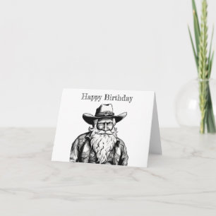 Cartão Feliz Aniversário Velho Cowboy na Jaqueta de Couro