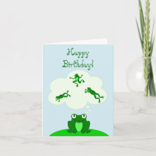 Cartão Feliz aniversário verde com Sapo sonhador!