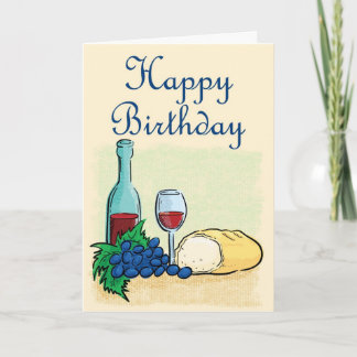 Cartão Feliz Aniversário Vinho e Pão