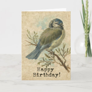 Cartão Feliz aniversário, Vintage Bluetit Bird