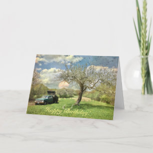 Cartão Feliz Aniversário Vintage Fazenda Truck