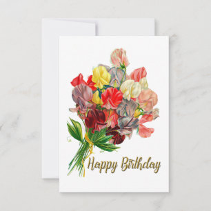 Cartão Feliz Aniversário Vintage Flores De Ervilha Doce